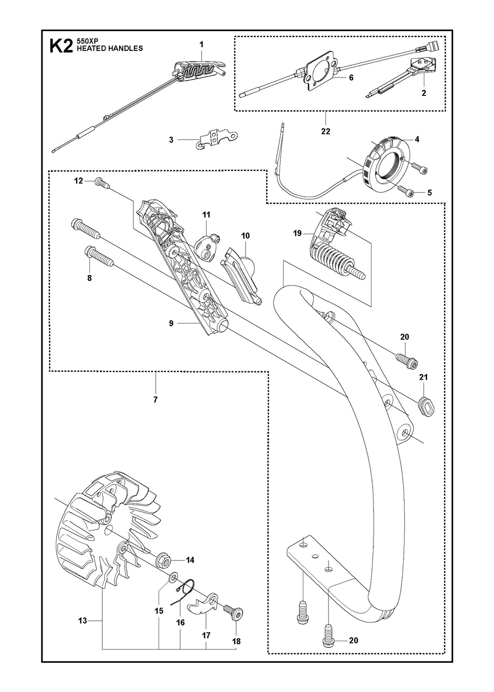 Heated Handle Diagram and Parts List for 550XPG  Husqvarna Chainsaw
