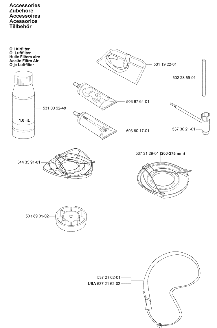 Accessories Diagram and Parts List for 335FR 2008-09 Husqvarna Brush Cutter