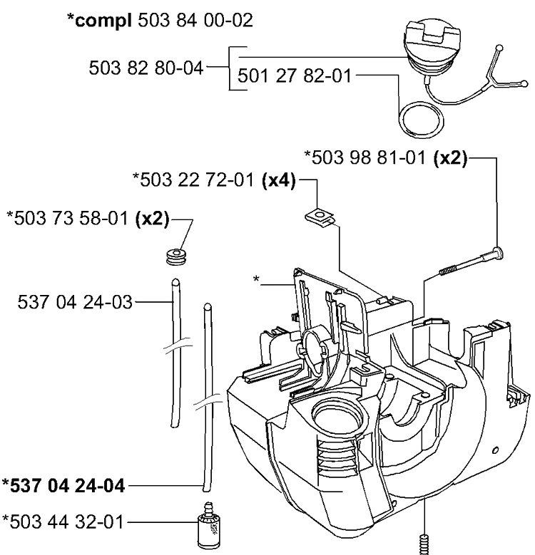 Fuel Tank / Crankcase Diagram and Parts List for 232RD 2000-10 Husqvarna Brush Cutter