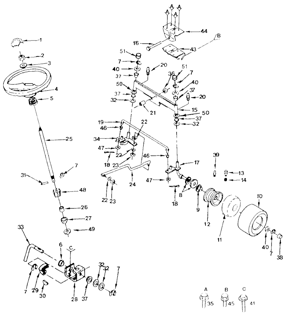 Steering, Front Axle And Wheels Diagram and Parts List for YT120 (954000061)(1990-01) Husqvarna Lawn Tractor