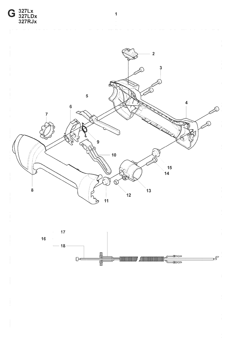 Handle And Controls Diagram and Parts List for 327LX 20080900001-Current Husqvarna Edger