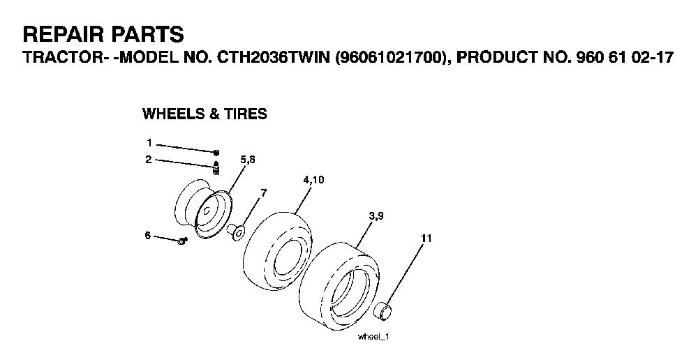 Wheels And Tires Diagram and Parts List for CTH2036TWIN (96061021700, 960610217)(2007-04) Husqvarna Lawn Tractor