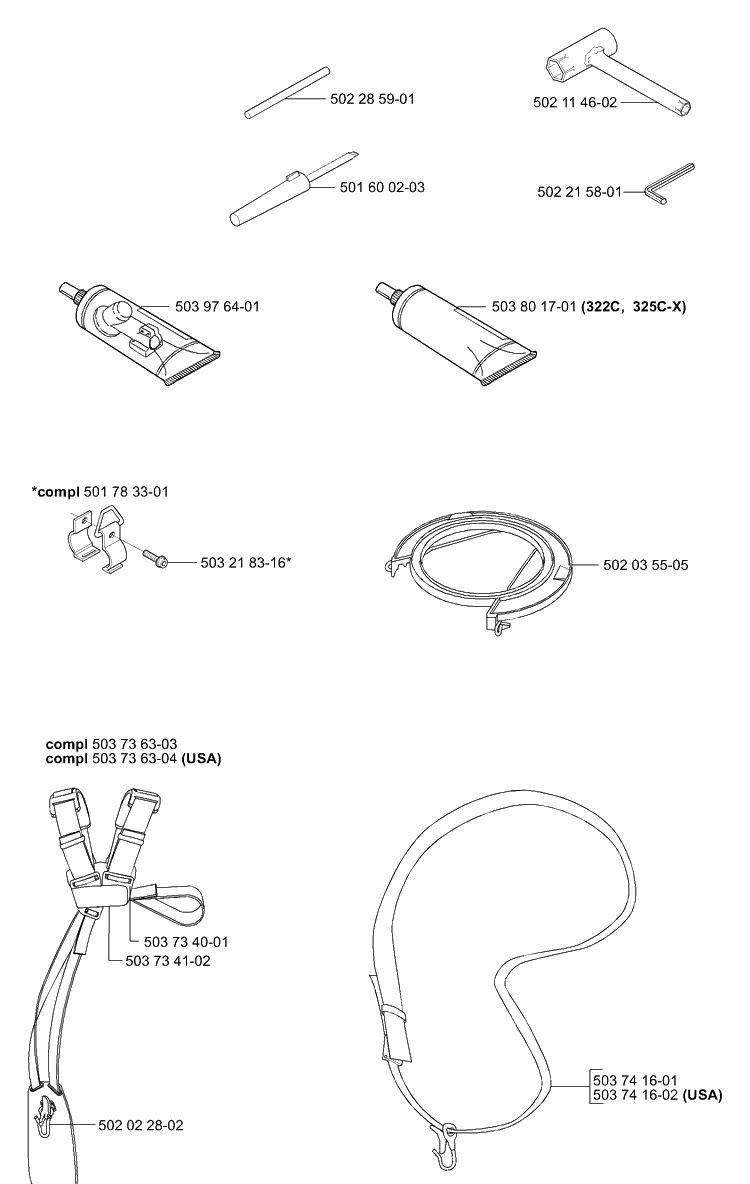 Accessories (B) Diagram and Parts List for 322L 2001-01 Husqvarna Trimmer
