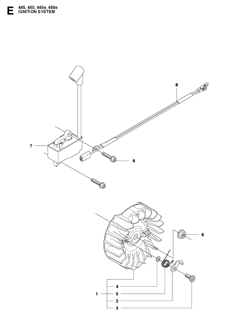 Ignition System Diagram and Parts List for 450 20103600001-20113600000 Husqvarna Chainsaw