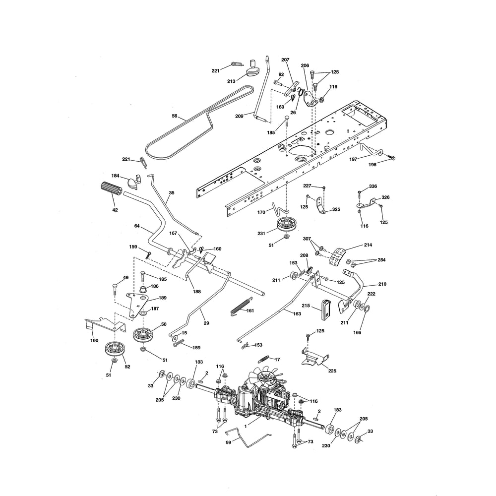 Drive Diagram and Parts List for YT42DXLS-96043020400  Husqvarna Lawn Tractor