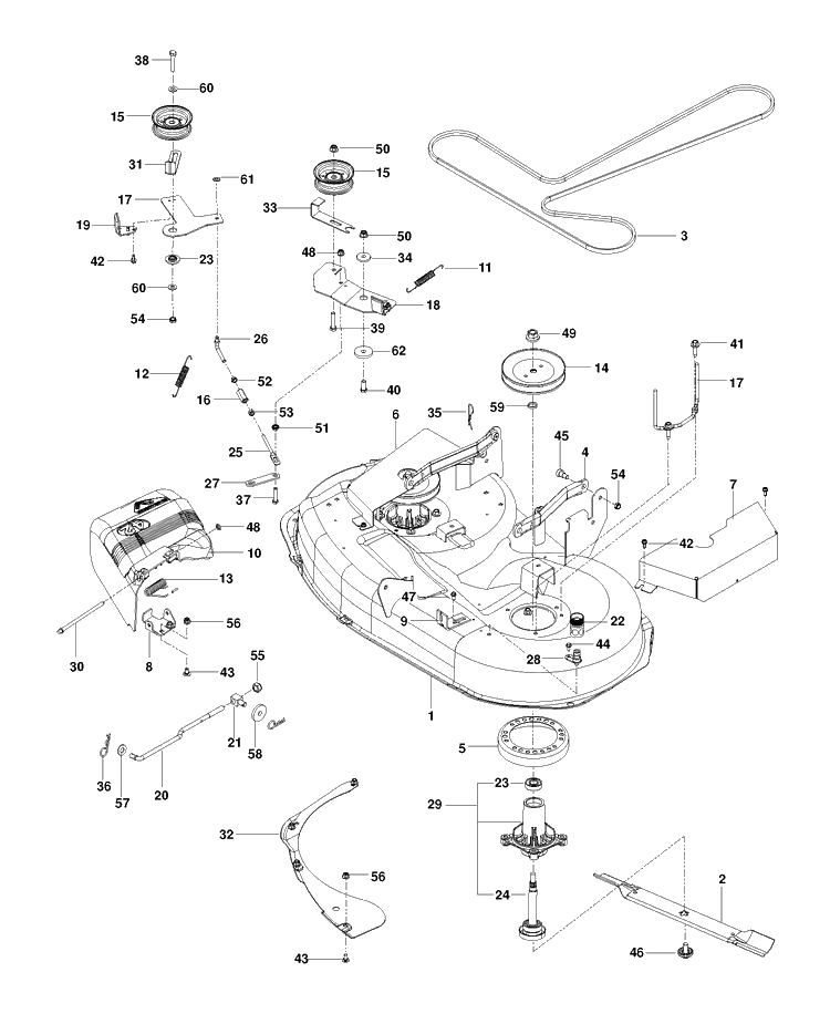 Mower Deck / Cutting Deck Diagram and Parts List for RZ4219 (966809002)(2013-10) Husqvarna Lawn Mower