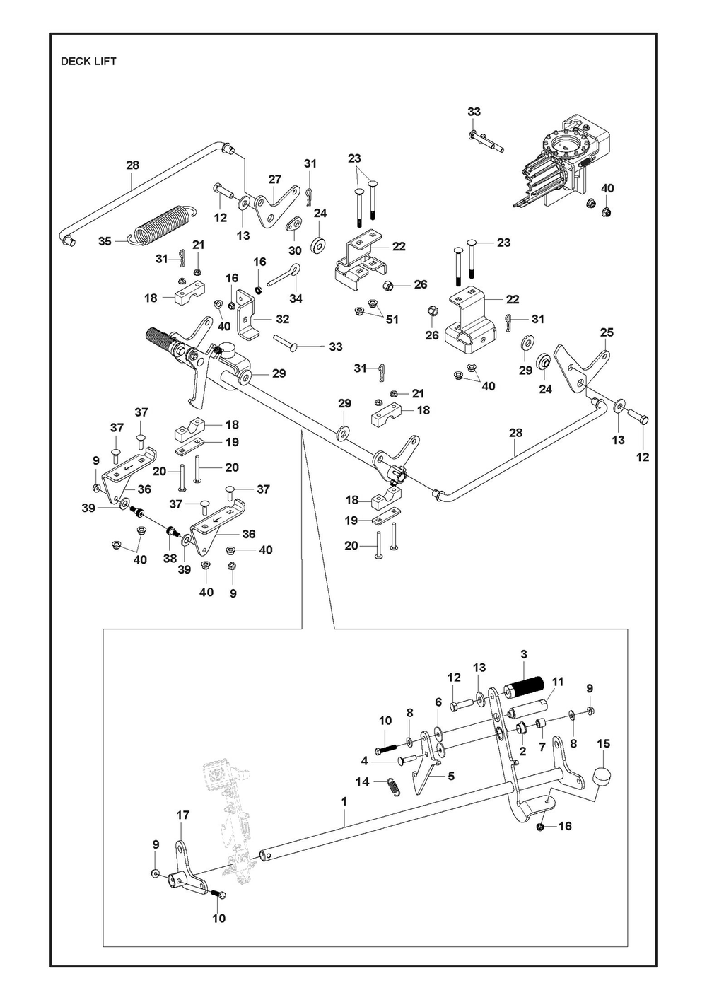 Mower Lift / Deck Lift Diagram and Parts List for XCITETMZ345 Z350 Husqvarna Lawn Tractor