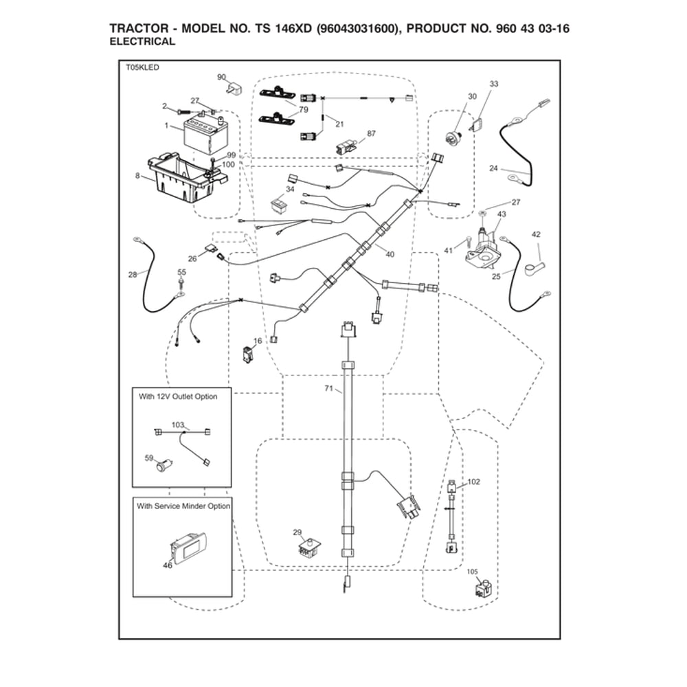 Electrical Diagram and Parts List for 96043031600  Husqvarna Lawn Tractor