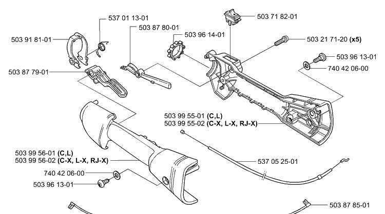 Throttle Diagram and Parts List for 322L 2001-01 Husqvarna Trimmer