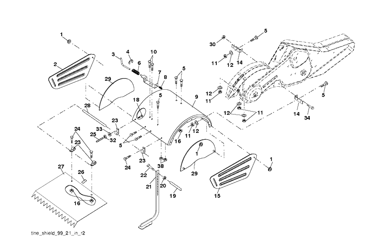 Tine Shield Diagram and Parts List for CRT1350LS (96093001601)(2011-03) Husqvarna Cultivator