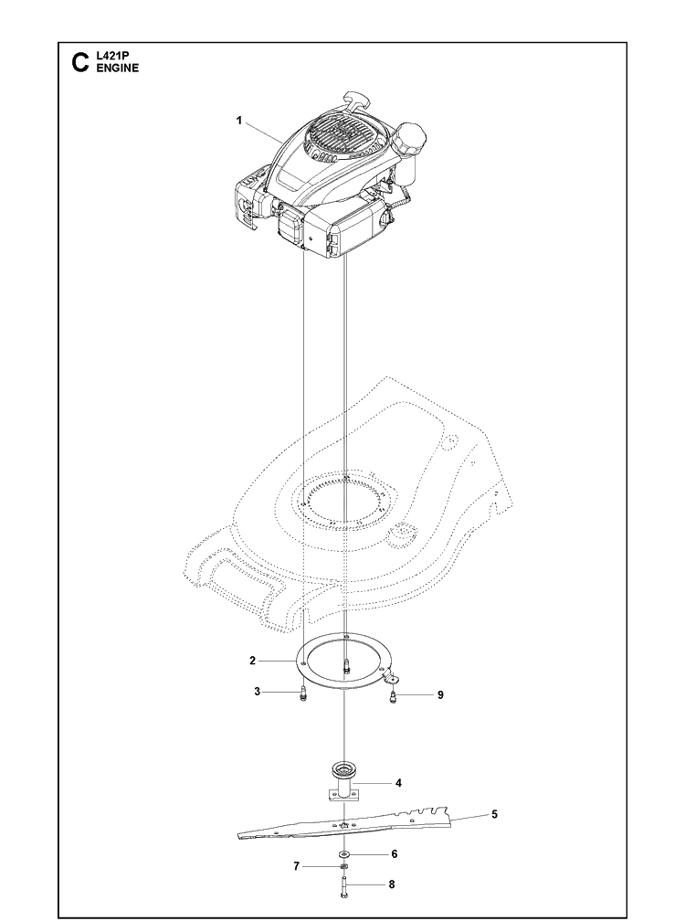 Engine Diagram and Parts List for L421P  Husqvarna Lawn Mower