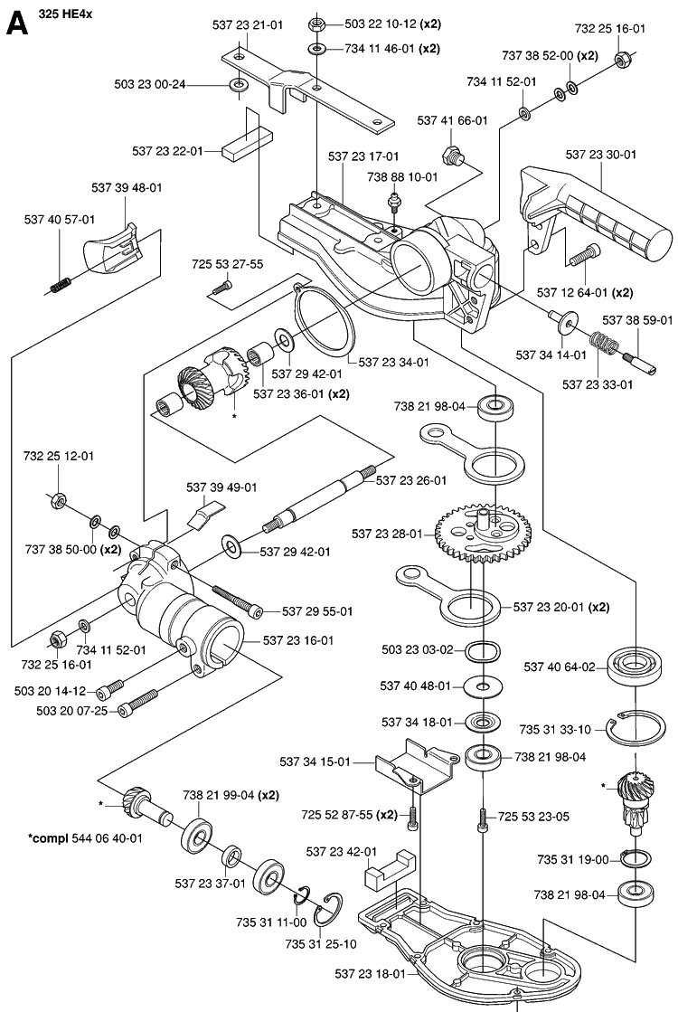 Gear Housing 2 Diagram and Parts List for 323HE3 20053600001-20054000000 Husqvarna Hedge Trimmer