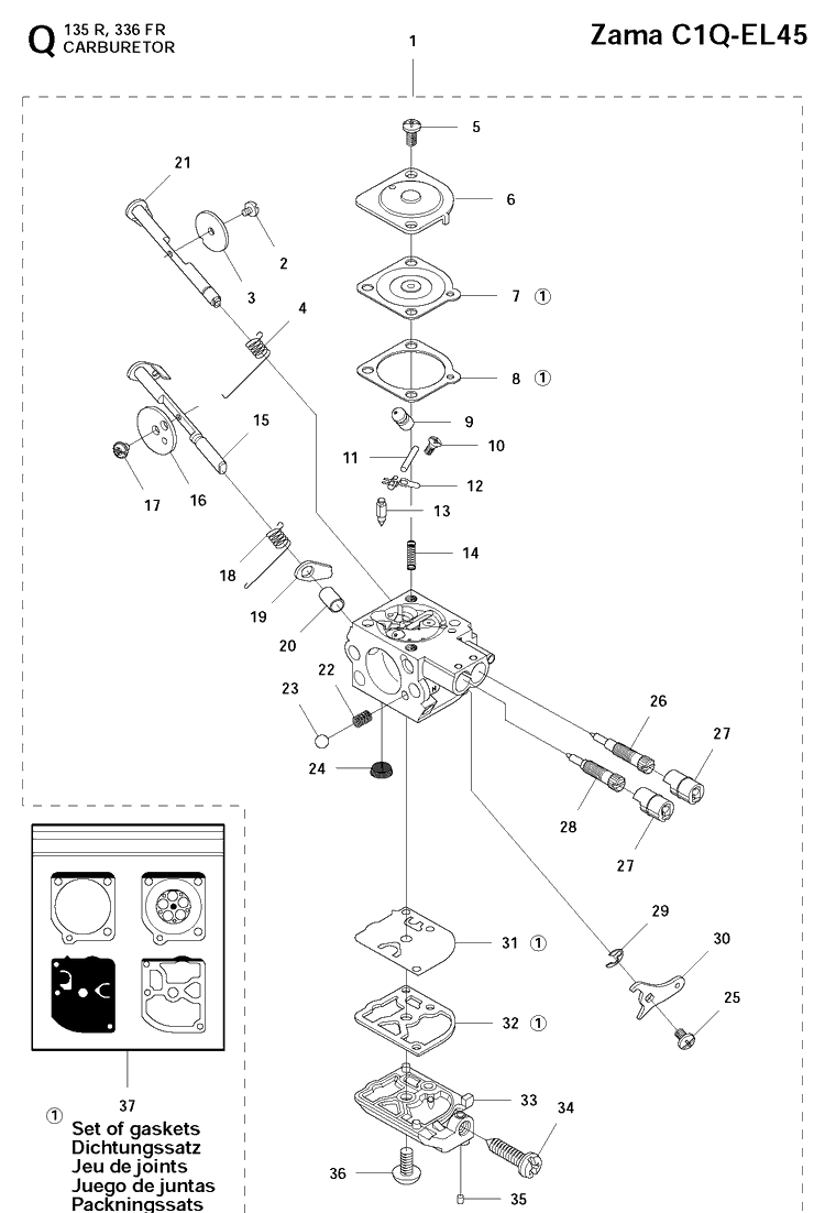 Carburetor Diagram and Parts List for 135R  Husqvarna Brush Cutter
