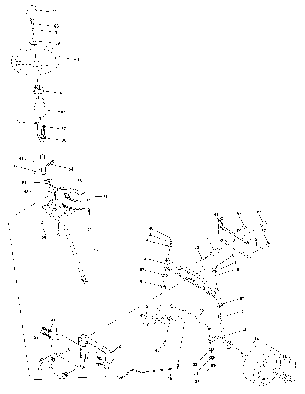 Steering Assembly Diagram and Parts List for YTH1542XP (954567253-D)(2001-12) Husqvarna Lawn Tractor