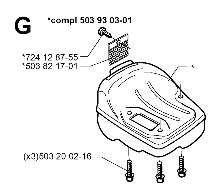 Muffler Diagram and Parts List for 335XPT 19970500001-19991000000 Husqvarna Chainsaw