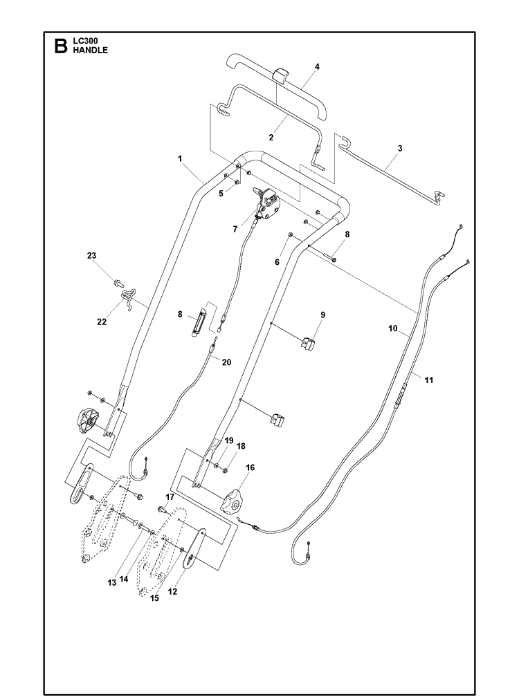 Handle Diagram and Parts List for LC347V  Husqvarna Lawn Mower