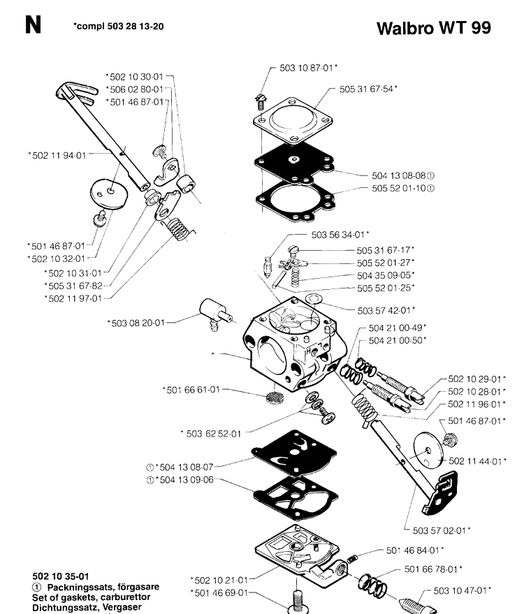 Carburetor Details Diagram and Parts List for 245R 19962200001-19984000000 Husqvarna Brush Cutter