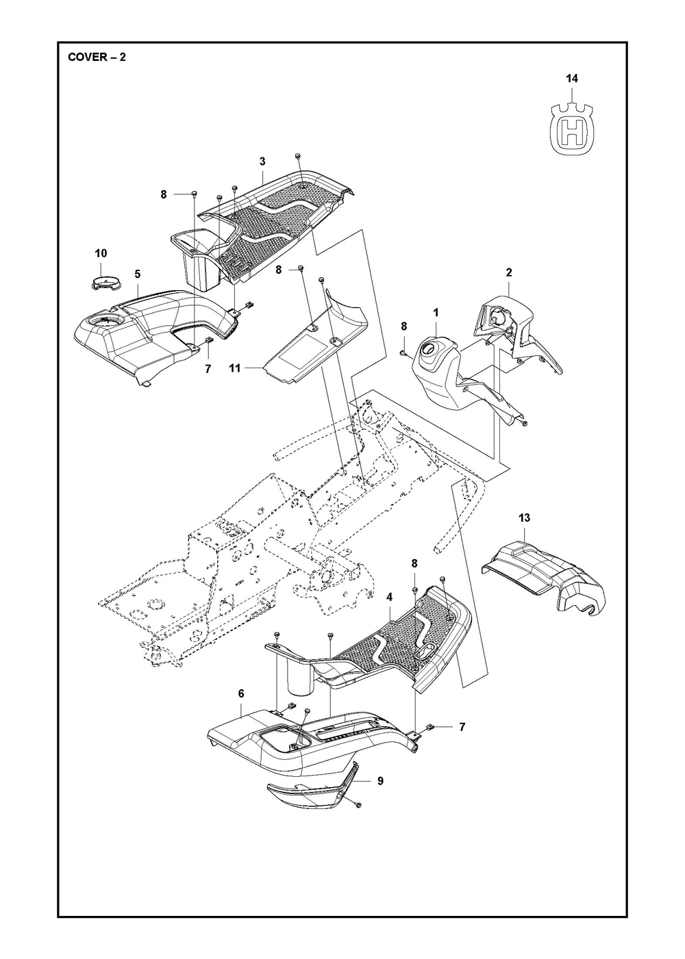 Cover Diagram and Parts List for R216TAWD 2022 Husqvarna Lawn Tractor