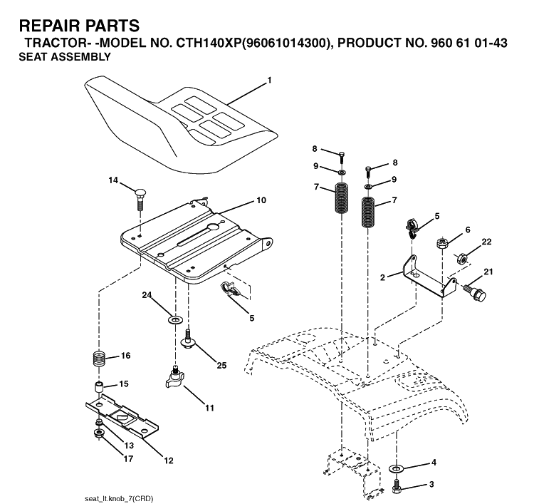 Seat Diagram and Parts List for CTH140XP (96061014300)(2006-04) Husqvarna Lawn Tractor