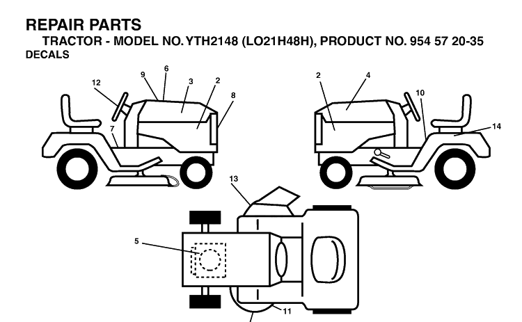 Decals Diagram and Parts List for YTH2148-LO21H48H 2004-04 Husqvarna Lawn Tractor