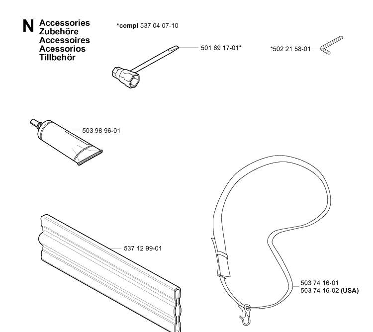 Accessories Diagram and Parts List for 326P 20013500001-20021799999 Husqvarna Pole Saw