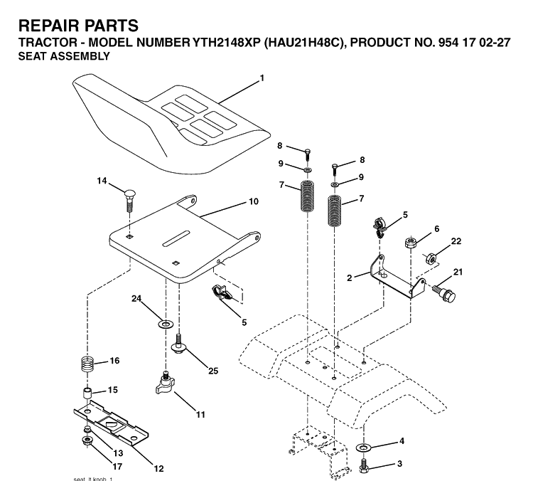 Seat Diagram and Parts List for YTH2148XP (HAU21H48C)(2005-05) Husqvarna Lawn Tractor