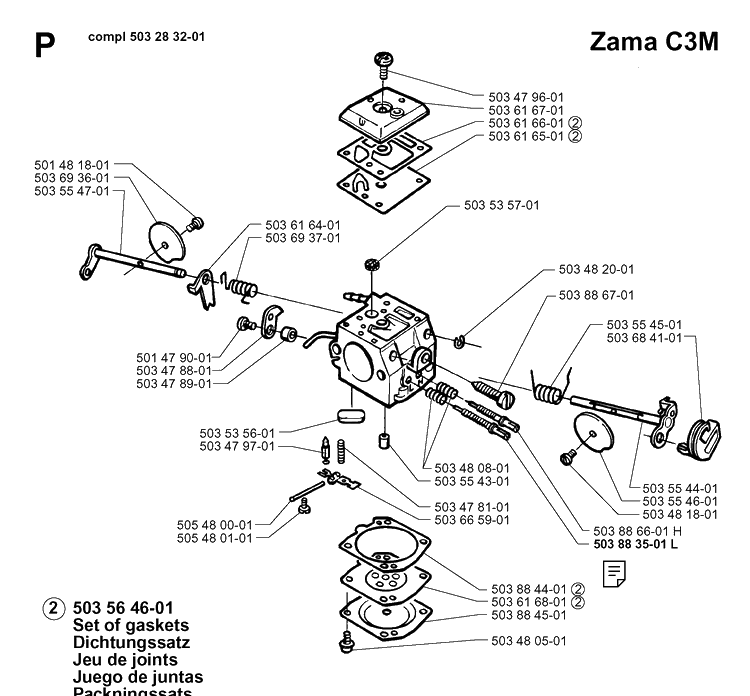Carburetor Details Diagram and Parts List for 365 19963500001-19974900000 Husqvarna Chainsaw