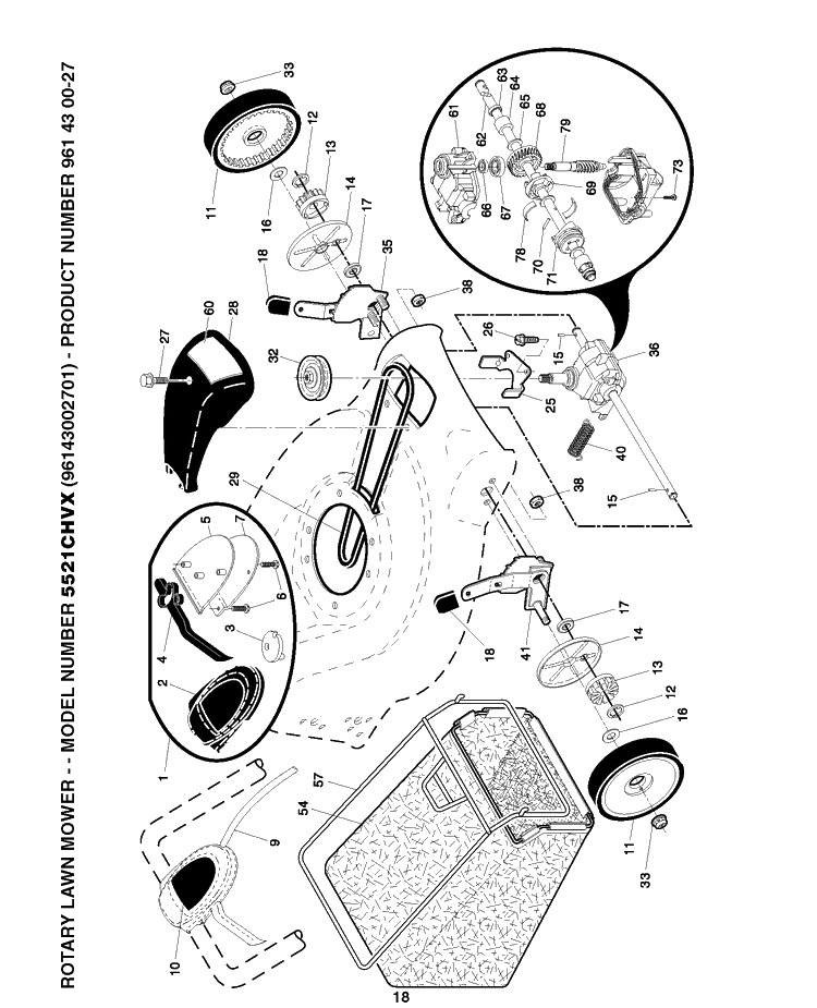 Drive Diagram and Parts List for 5521CHV (96143002701)(2007-03) Husqvarna Lawn Mower
