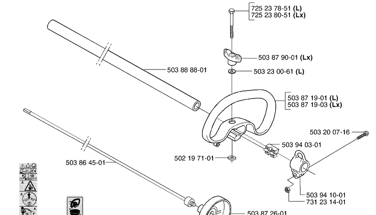 Handles / Shaft / Tube Diagram and Parts List for 326L 2002-08 Husqvarna Brush Cutter