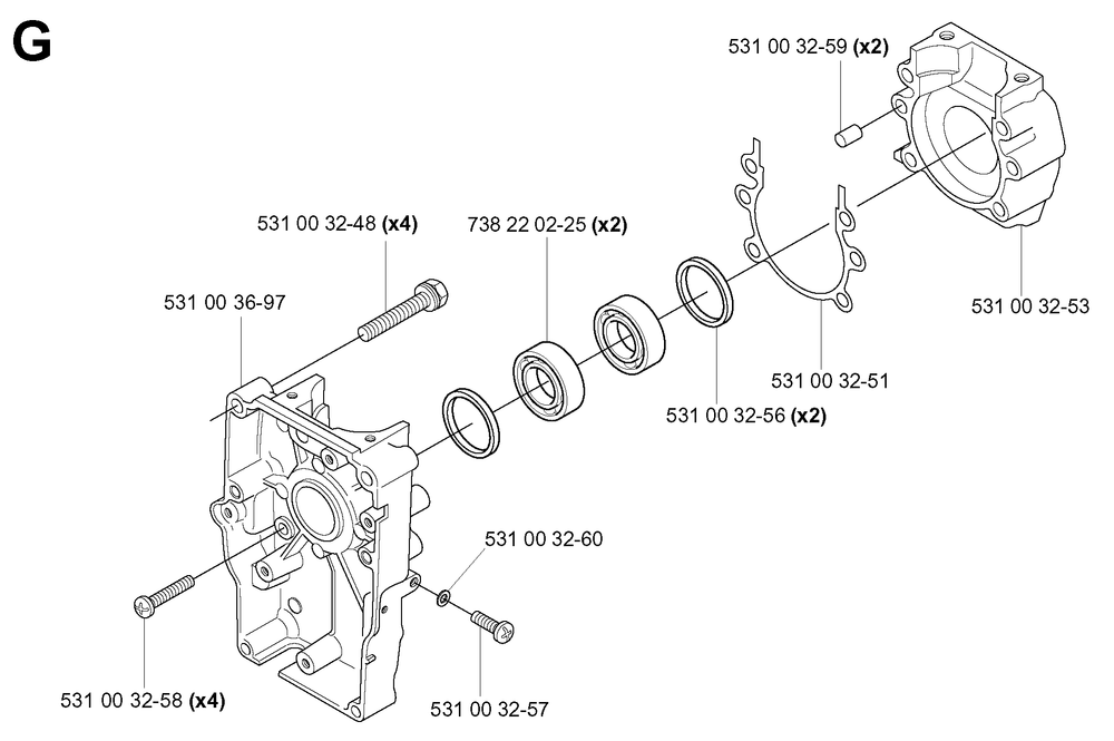 Crankcase Diagram and Parts List for 155B (TEX54D-EC50)(20041400001-Current)(2004) Husqvarna Leaf Blower / Vacuum