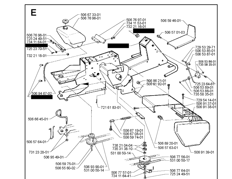 Transmission Diagram and Parts List for RIDER970HST 1998-03 Husqvarna Lawn Mower