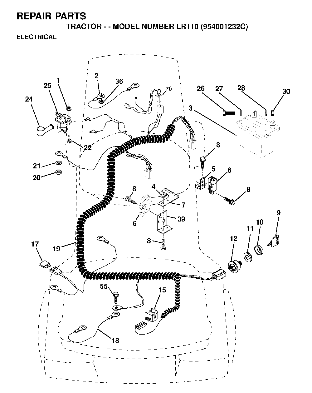 Electrical Diagram and Parts List for LR110 (954001232C)(1995-08) Husqvarna Lawn Tractor