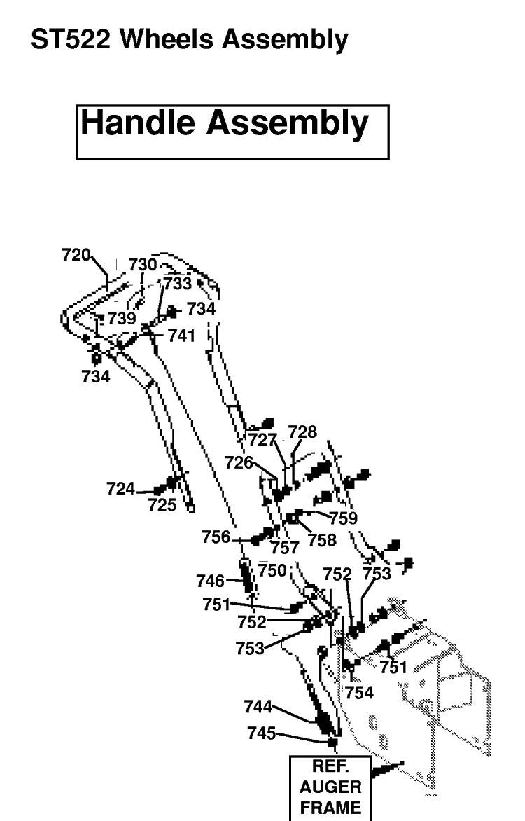 Handle And Controls Diagram and Parts List for ST522H (601002327)(1998-01) Husqvarna Snow Blower