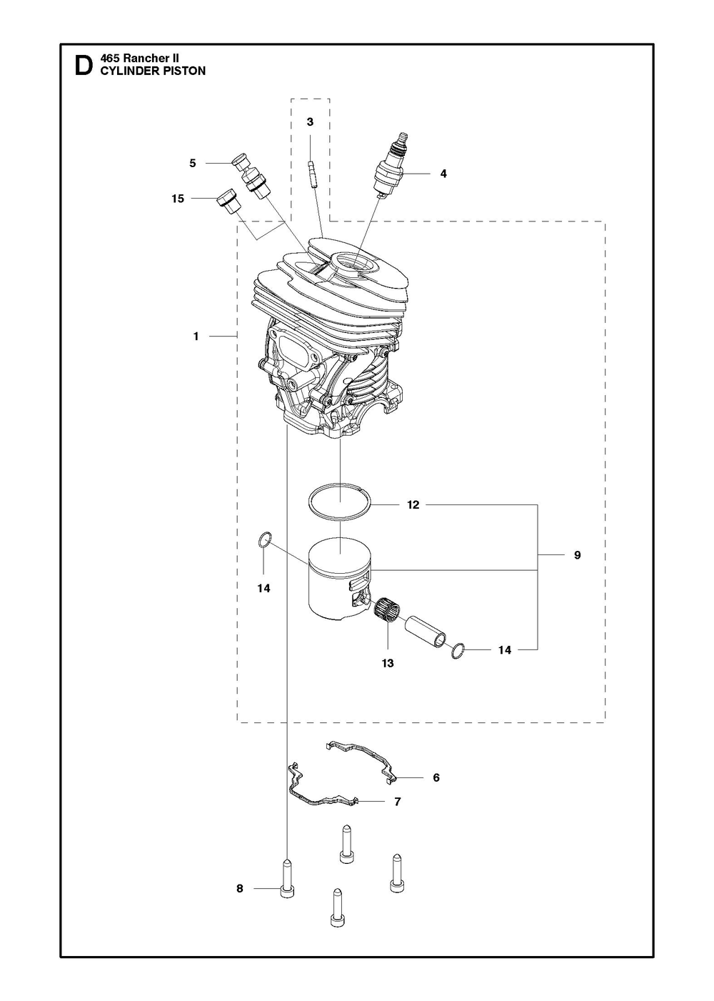 Cylinder Piston Diagram and Parts List for 465RANCHER  Husqvarna Chainsaw