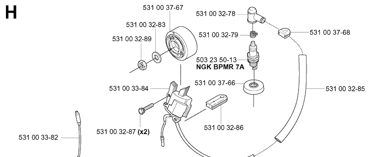 Ignition System 2 Diagram and Parts List for 165BT 20053300001-Current Husqvarna Leaf Blower / Vacuum