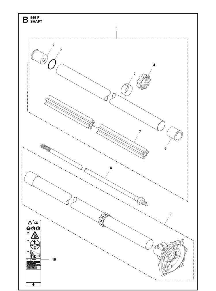 Shaft Diagram and Parts List for 545F  Husqvarna Brush Cutter