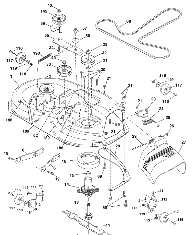 Mower Deck Diagram and Parts List for 2042LS (96043004800)(2007-12) Husqvarna Lawn Mower