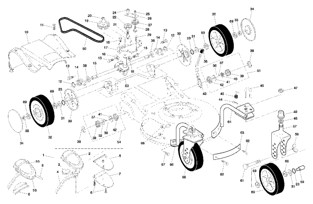Drive Assembly Diagram and Parts List for 55C21HV (954223890-B)(2005) Husqvarna Lawn Mower