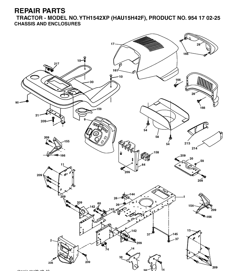 Chassis And Enclosures Diagram and Parts List for YTH1542XP (HAU15H42F)(2004-09) Husqvarna Lawn Tractor