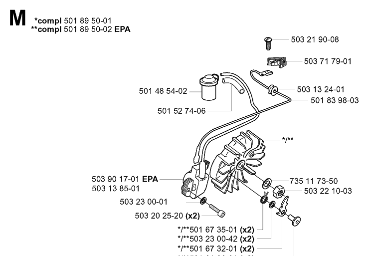 Ignition System Diagram and Parts List for 3120 20013500001-Current Husqvarna Chainsaw