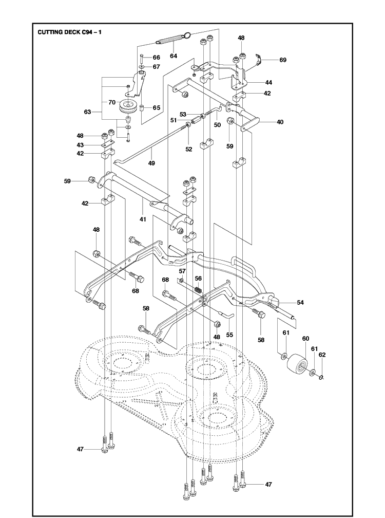 94cm Cutting Deck Diagram and Parts List for R214T AWD Husqvarna Lawn Mower