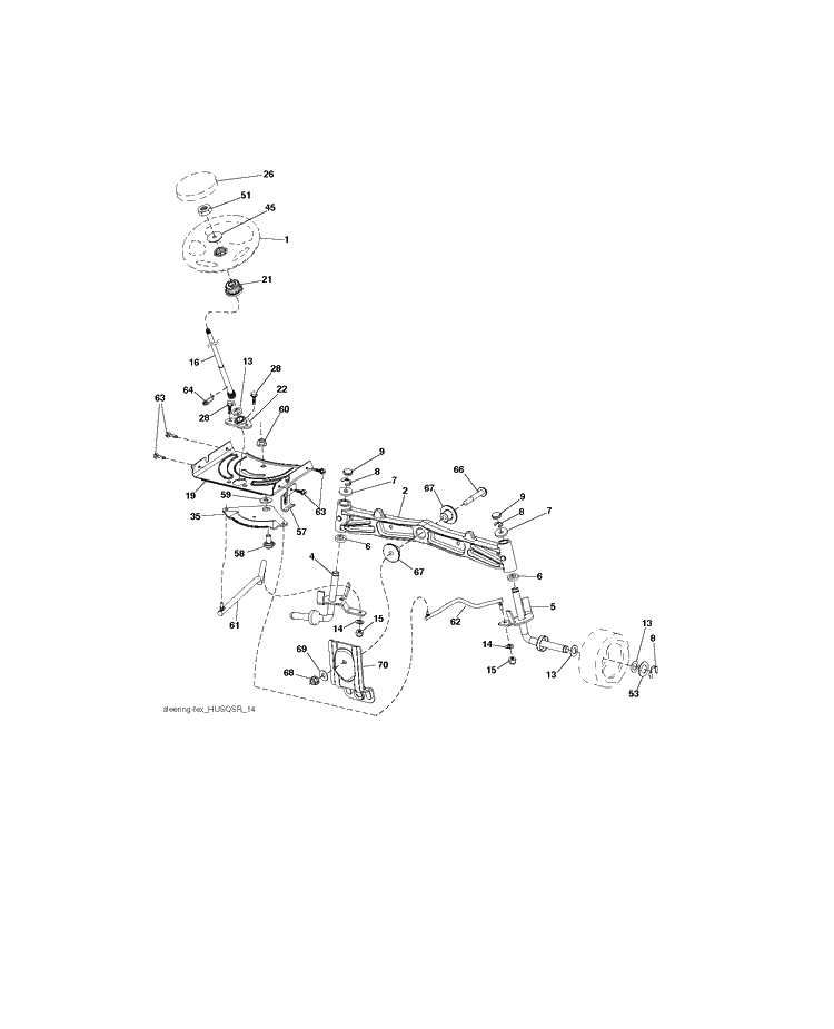 Steering Diagram and Parts List for YTH24V54-289640 2010-05 Husqvarna Lawn Tractor