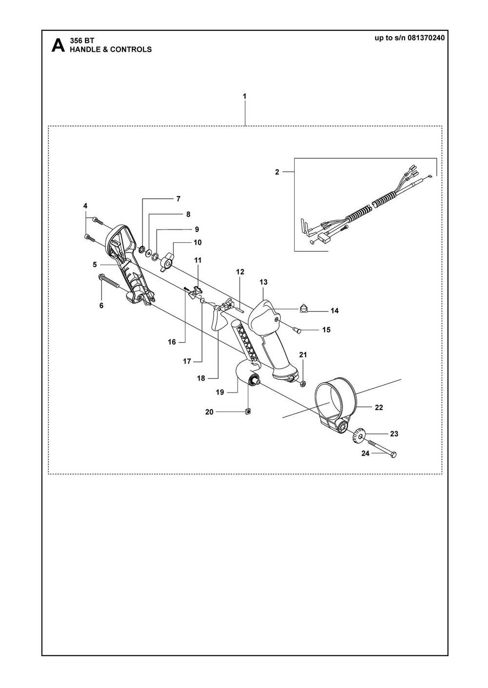 Handle And Controls Diagram and Parts List for 356BTX  Husqvarna Leaf Blower / Vacuum
