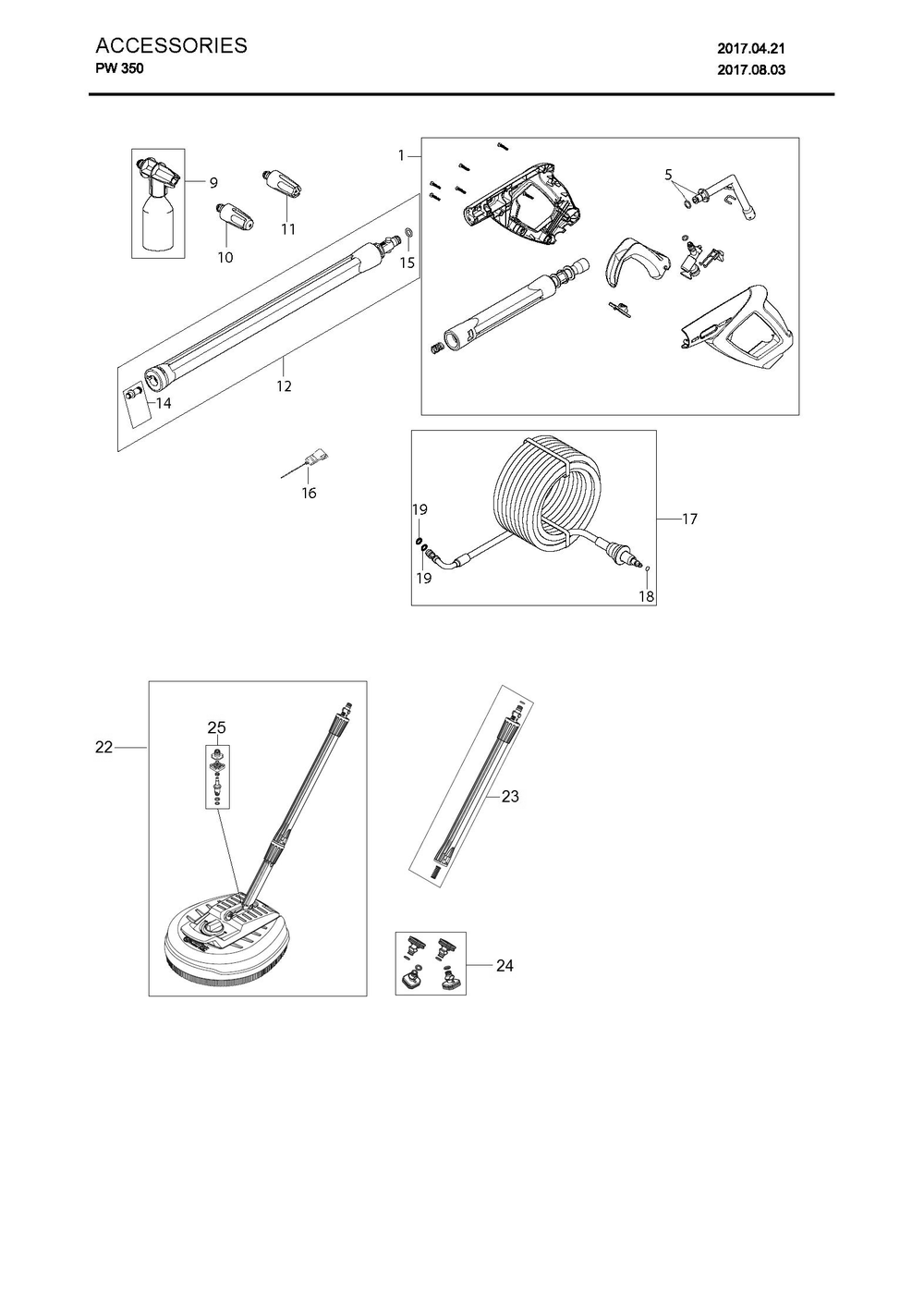 Accessories Diagram and Parts List for PW3502018-2023  Husqvarna Pressure Washer