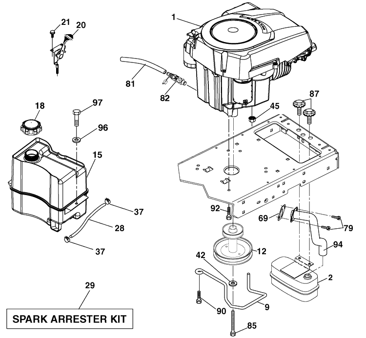 Engine Diagram and Parts List for YTH20K46 (917289541)(2010-01) Husqvarna Lawn Mower