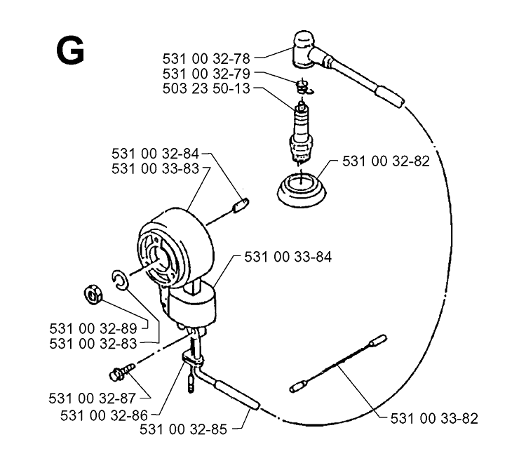 Ignition System Diagram and Parts List for 140B 19960900001-19974000000 Husqvarna Leaf Blower / Vacuum