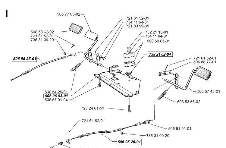 Pedals Diagram and Parts List for RIDER850 1998-03 Husqvarna Lawn Mower