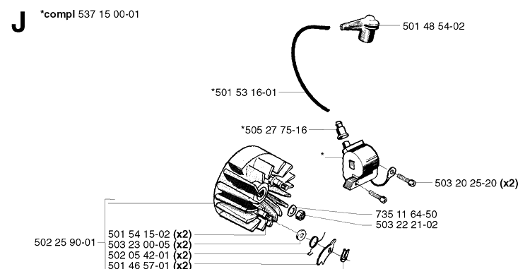Ignition System 2 Diagram and Parts List for 250R 20023100001-20145399999 Husqvarna Brush Cutter