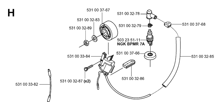 Ignition System Diagram and Parts List for 165BT 20053300001-Current Husqvarna Leaf Blower / Vacuum