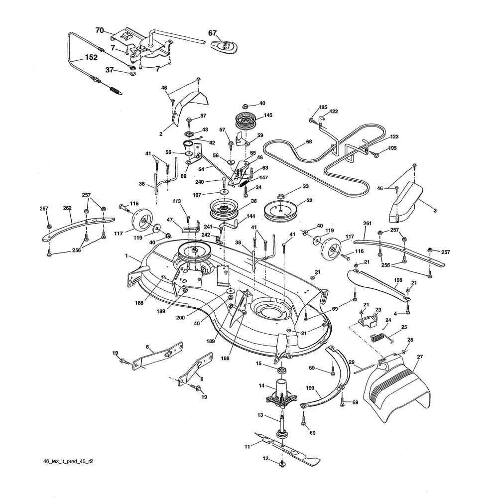 Mower Deck Diagram and Parts List for YTH20K46-96043027700  Husqvarna Lawn Tractor